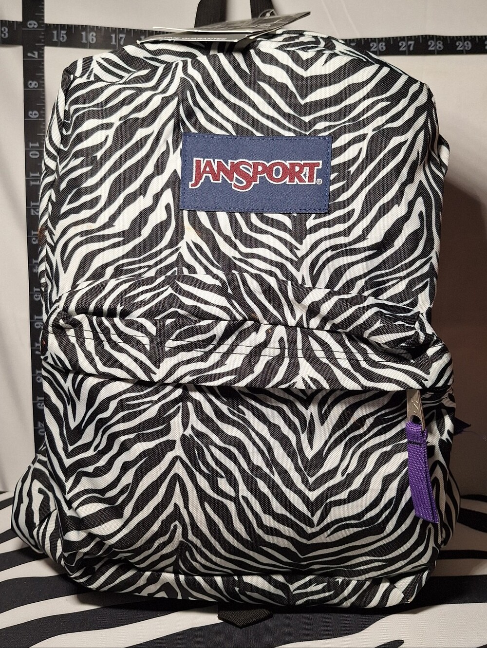NWT Jansport Backpack Zebra Black White w/ Purple Accents